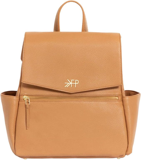 Freshly Picked Mini Classic Diaper Bag Backpack, Wipeable Vegan Leather Diaper Backpack, 8 Pockets (Butterscotch Tan)