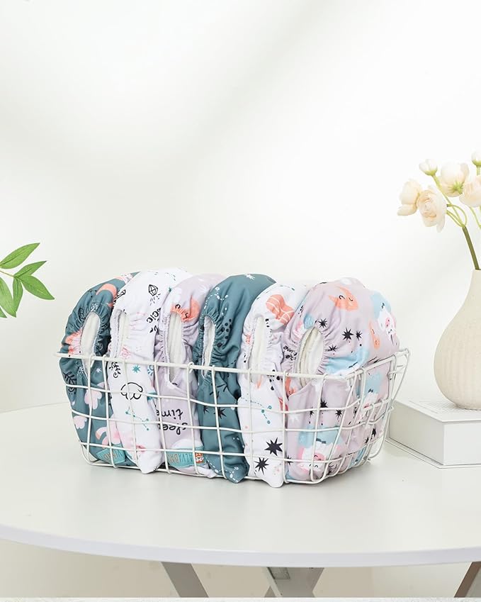 ALVABABY Baby Cloth Diaper 6 Pack with 12 Inserts One Size Cloth Diaper Covers Adjustable Washable Reusable for Baby Girls and Boys 6DM124