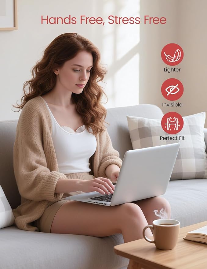 NCVI Wearable Breast Pump Hands Free, Portable Electric Breastfeeding Pump with 1500mAh Battery, Quiet Operation, Smart LED Display, 4 Modes & 9 Levels, 19/21/24mm Flanges, 2 Pack, White