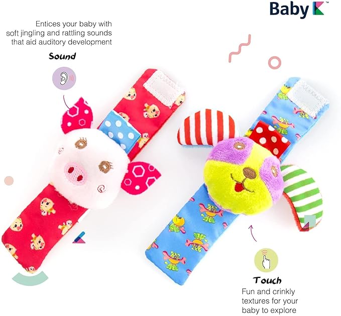 Baby Rattle Socks for Girls & Boys (Zoo Set) - Baby Toys 6-12 Months - Wrist Rattles and Foot Rattles - Baby Toys for Newborns As Gift - Easy to Wear Baby Rattle Toys