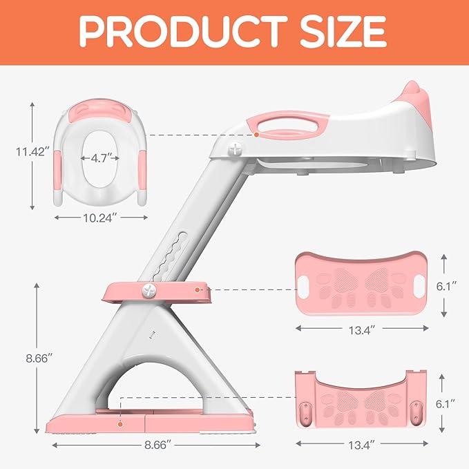 Potty Training Seat, SKYROKU Upgrade Toddler Toilet Seat for Kids Boys Girls, 2 in 1 Potty Training Toilet, Splash Guard Anti-Slip Pad Step Stool,New Sector-Shape Stabilized Base and heavier (Pink)