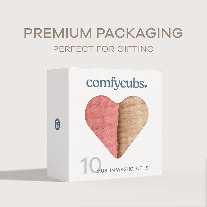 Comfy Cubs Muslin Baby Washcloths 10 Pack - Soft 6-Layer Cotton Wash Cloths for Sensitive Skin - 10"x10" Large, Gentle, Absorbent Infant Essentials for Newborn and Toddlers - Multi Girl