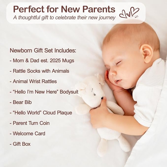 Breezy Valley Gender Reveal Baby Shower Gifts for New Parents, New Mom and Dad Gifts Mugs Est 2025, First Time Parents Gifts, Pregnancy Gifts for Expecting Mom and Dad to Be, Baby Gift Set Basket