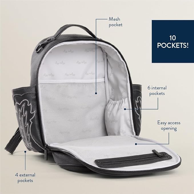 Itzy Ritzy Mini Diaper Bag Backpack – Chic, Compact Mini Plus Backpack with Changing Pad, 10 Pockets (6 Internal, 4 External), Grab-Top Handle & Rubber Feet (Outlaw)
