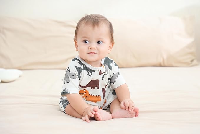 Baby Boy Girl Romper Short Sleeve 100% Cotton Bodysuit Outfits 2 Way Zipper Jumpsuit