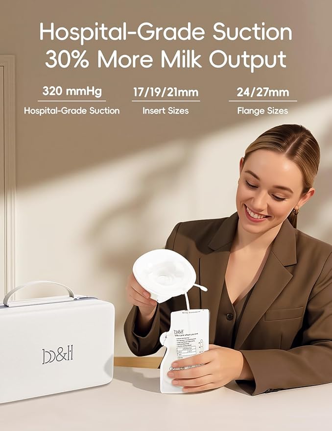 b&h Electric Wearable Breastfeeding Pump with Night Light, Hospital Grade Breast Pump Hands Free, 4 Modes & 9 Levels, 17/19/21/24/27mm Flange, Baby Mouth Double-Sealed Flange, Milk Pump for Moms -Grey
