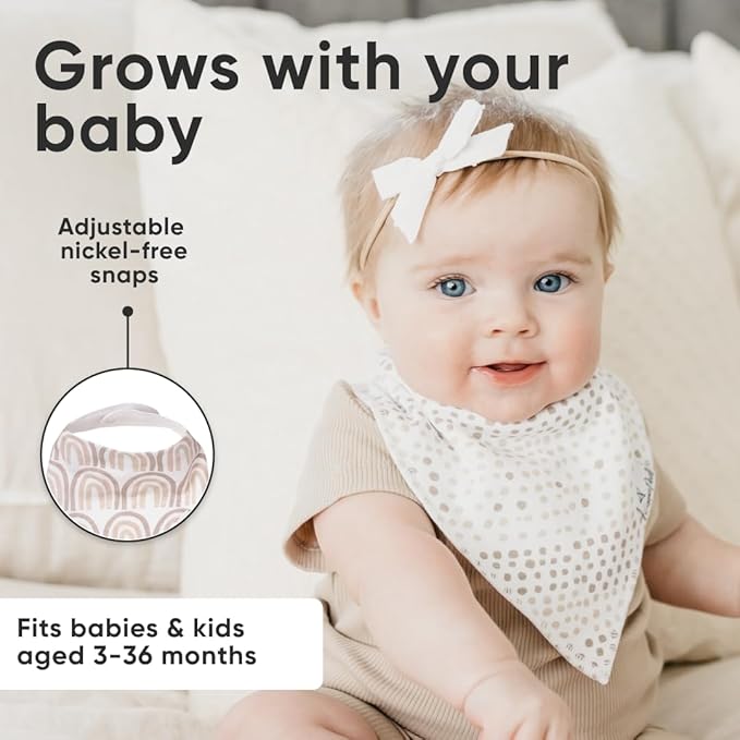 Copper Pearl 4 Pack Soft Cotton Baby Bibs for Drooling and Teething, Absorbent Drool Bibs for Baby Girl and Boy, Adjustable to Fit Newborns to Toddlers, Tons of Styles (Bliss)