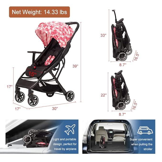 COOL KIDS Portable Stroller with Automatic Fold,Lightweight Umbrella Stroller with Pop Out Sun Canopy,Compact Stroller for Travel