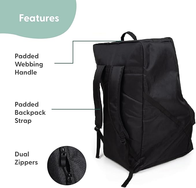 The Peanutshell Carseat Travel Bag for Airplane, Durable Padded Bag Gate Check Easy Carry Airport Car Seat Cover, Fits Most Graco, Evenflo, Toddler, Kids, Infant Baby Travel Essentials for Flying