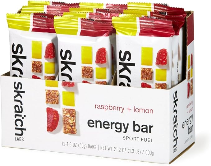 SKRATCH LABS Energy Bar | Raspberry + Lemon (12 pack) | Plant Based Healthy Snack | Low Sugar - 4g Protein | non-gmo, gluten free, soy free, vegan, kosher