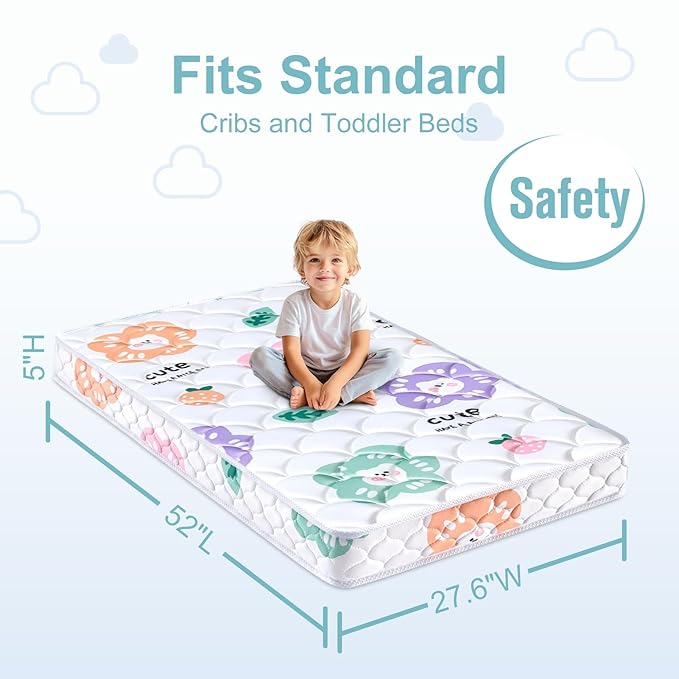 Crib and Toddler Mattress - 52" x 27.6" x 5" - Breathable - Firm - Dual Sided Standard Size Baby Mattress for Crib - Premium Foam Baby Crib Mattress - Toddler Mattress for Toddler Bed…