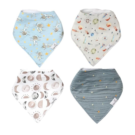 Copper Pearl 4 Pack Soft Cotton Baby Bibs for Drooling and Teething, Absorbent Drool Bibs for Baby Girl and Boy, Adjustable to Fit Newborns to Toddlers, Tons of Styles (Neil)