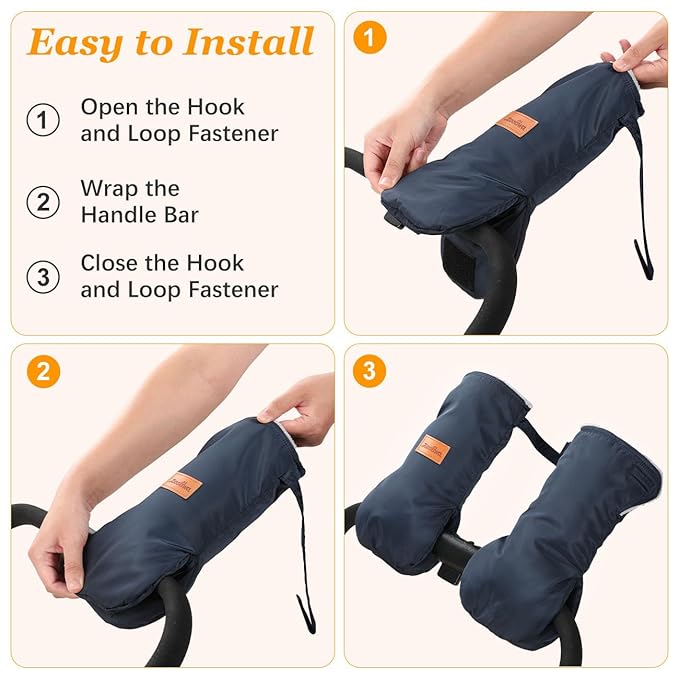 Zooawa Stroller Gloves, Universal Stroller Hand Muff with Warm Polar Fleece, Baby Stroller Gloves with Vel-cro Design, Waterproof and Snowproof Stroller Mittens for Stroller Accessories, Indigo