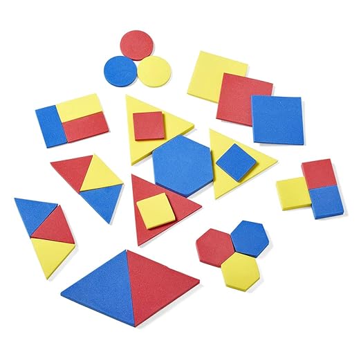 hand2mind Foam Attribute Blocks Student Kit, Geometry Set, Preschool Learning, Manipulatives for Preschool, Montessori Math, Shapes for Toddlers, Home Schooling Materials Pre-K (Set of 60 Blocks)