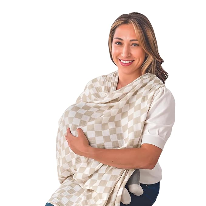 Itzy Ritzy Breastfeeding Boss Multi-Use Cover – A Nursing Cover, Swaddle, Car Seat Wrap, Tummy Time Mat & Burp Cloth All in One – Made of Soft Muslin Fabric & Measures 47” x 47” (Checkerboard)