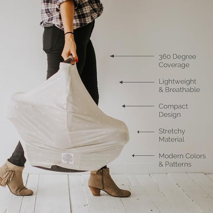 Parker Baby 4 in 1 Car Seat Cover for Girls and Boys - Stretchy Carseat Canopy, Nursing Cover, Grocery Cart Cover, High Chair Cover - "Desert"