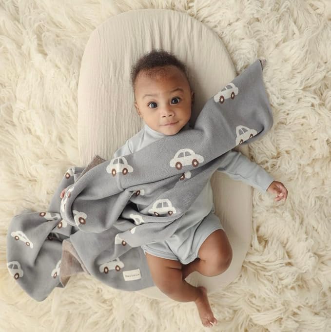 Baby Receiving Blanket for Boys 100% Cotton Buttery Soft Cozy Receiving Swaddle Stroller Blanket for Shower Gift Registry for Newborns, Infants, Toddlers (Cars - Oat)