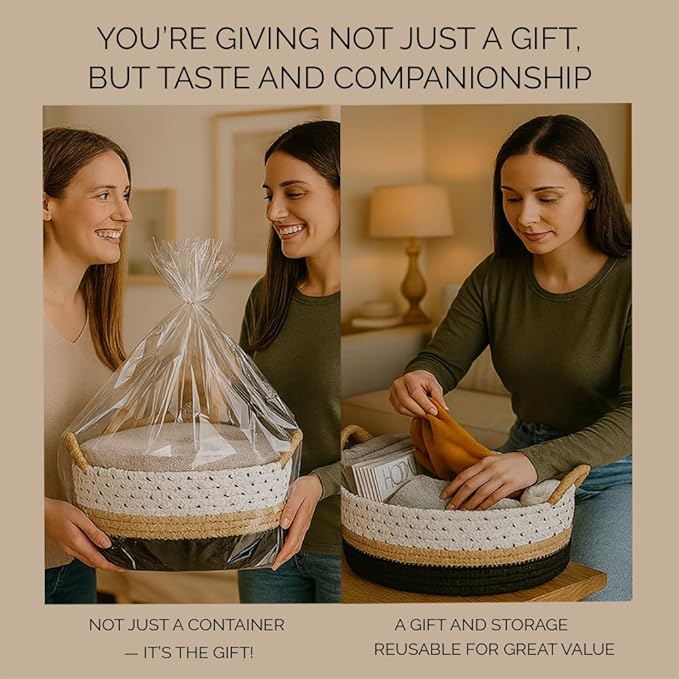 Yimi's Dream Cotton Rope Basket – Woven Gift Basket with Handles, Decorative Storage Basket for Baby Shower, Housewarming, Nursery, Toys, Laundry, Towels