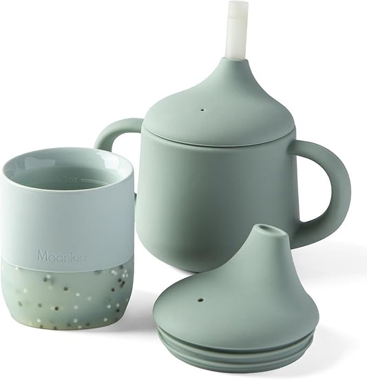 Moonkie Baby Training Cup & Sippy Cup Set | 4 Months+ | Baby-Led Weaning Essential | Gift for Infants (Mint Cup Set, 2 Pack)