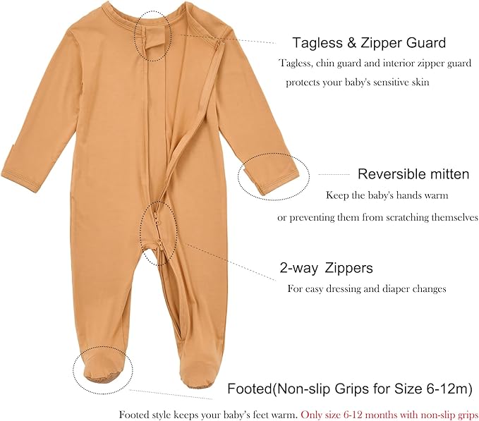 Aablexema Baby Footie Pajamas Zipper - Rayon from Bamboo Infant Footed Pjs with Mittens Sleepwear Jammies