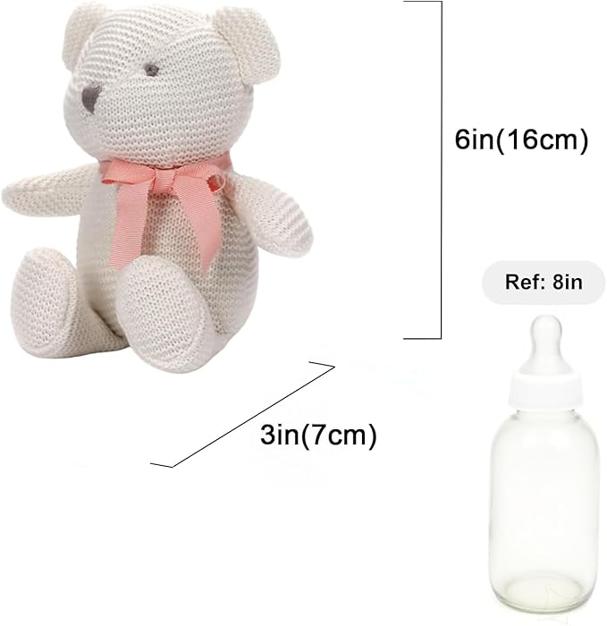 100% Organic Cotton Baby Stuffed Animals White Teddy Bear for Newborn 6.5"
