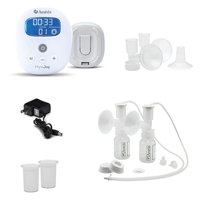 Ameda MYA Joy Double Electric Breast Pump & Accessories | Portable Breast Pump Hands Free | Lightweight Hospital Grade Breast Pump | Includes HygieniKit & Ameda Pump Parts | Hands Free Breast Pump