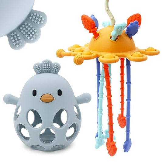 Baby Suction Toys Teething High Chair Toys - Baby Teething Chew Table Toy Silicone Teethers, Food Grade Silicon for 6 12 18 Months (Blue)