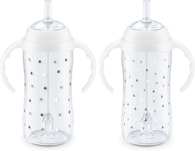 NUK Learner Straw Cup, 10oz, 2-Pack - Toddler Sippy Cup with Soft Straw for Easy Drinking, Suitable for Ages 8 Months and Up, Timeless Collection
