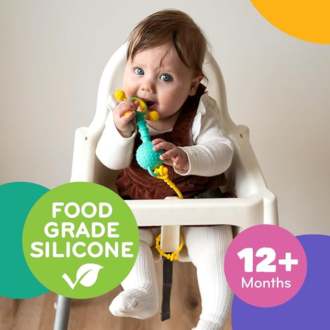 Mobi Gumlii Sensory Teether Toy - Rattle Baby Teething Toy, Food Grade Silicone Newborn Baby Sensory Teether, BPA and Phthalate Free - for 0-6 Months Newborns