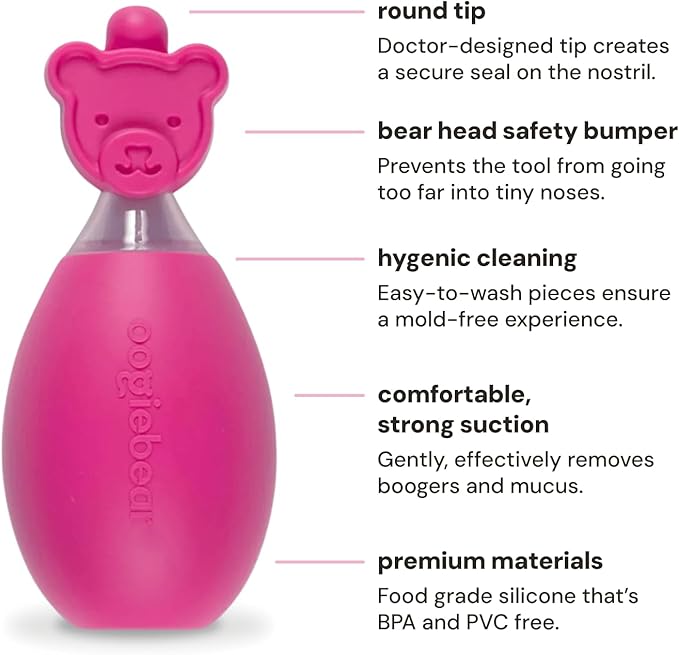 oogiebear: BearPair Baby Nose Cleaner & Ear Wax Removal Tool with Nasal Aspirator - Safe Booger & Earwax Removal for Newborns, Infants, Toddlers - Essential Baby Stuff, Diaper Bag Must-Have - Pink