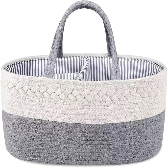 CREVENT Gift Set for Newborns -Diaper Caddy Organizer Basket with 2 Blankets, 1 Taggie, 1 Lovey, 3 Socks,1 Gift Bag with Ribbon - Welcome Essential Baby Shower (Neutral