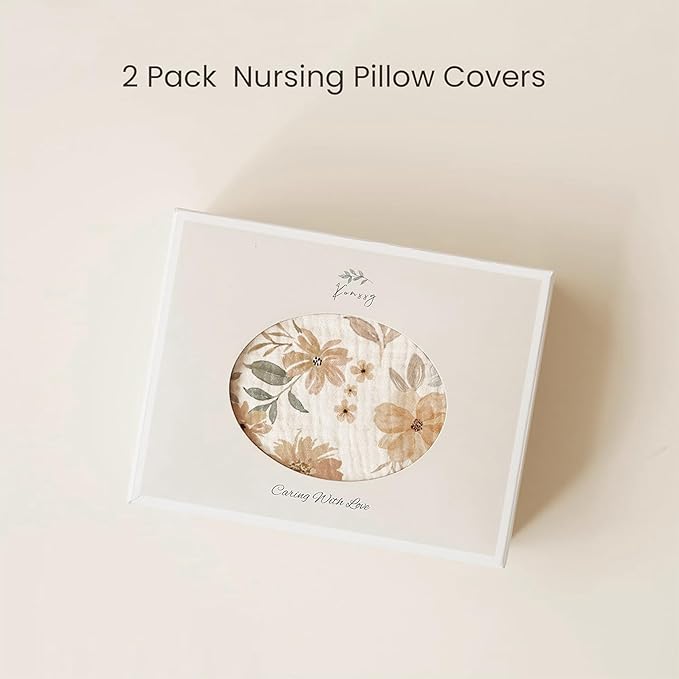 Konssy Muslin Nursing Pillow Covers, 100% Cotton Soft & Adorable Covers for Breastfeeding Pillows, Slipcovers for Newborn Baby Boys & Girls