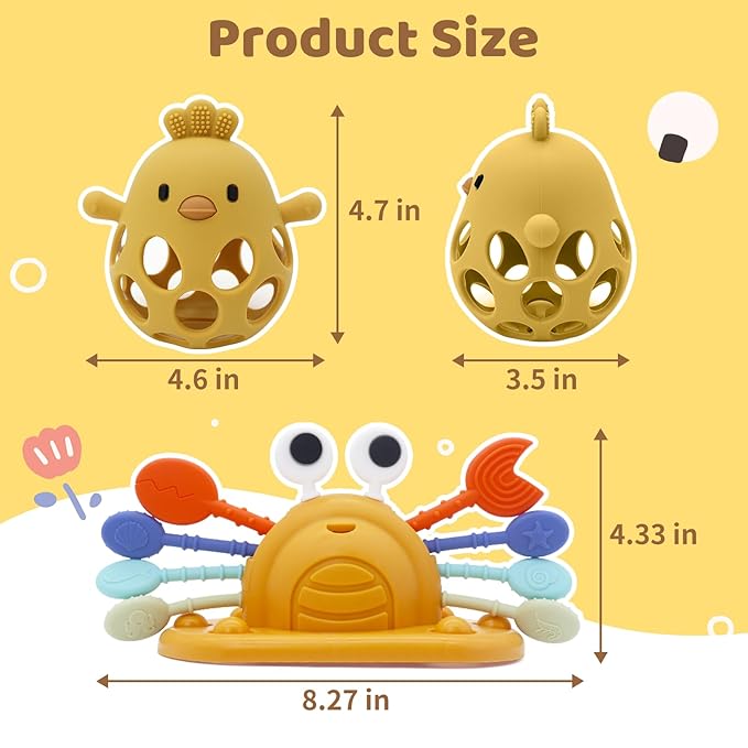 Baby Suction Toys High Chair Teething Toys - Baby Teething Chew Toys Silicone Teethers, Food Grade Silicon for 6 12 18 Months (Yellow)