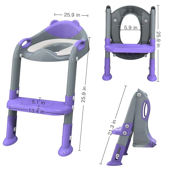 Potty Training Seat with Step Stool Ladder, SKYROKU Potty Training Toilet for Kids Boys Girls Toddlers - Comfortable Safe Potty Seat with Anti-Slip Pads Ladder Grey Purple
