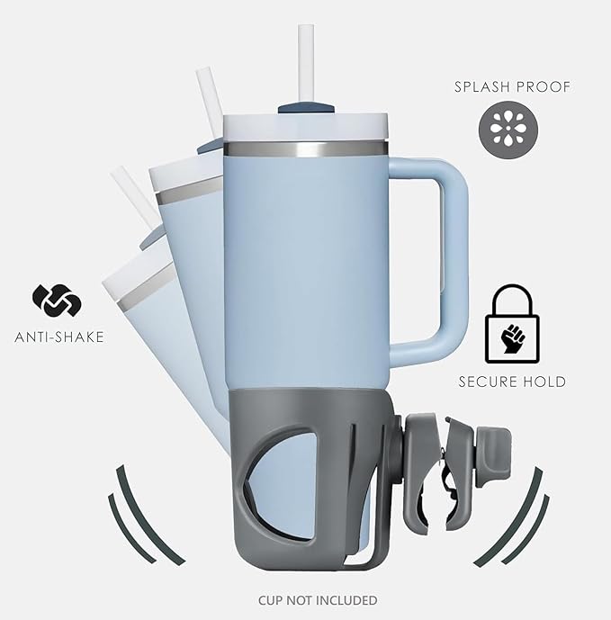 New Cup Holder Compatible with UPPAbaby Cup Holder (for Vista, Cruz and Minu). A Solid Super Secure Fit. 360 Degrees Rotatable. Anti-Shake Spill Resistant. (Gray)
