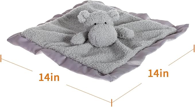 Apricot Lamb Stuffed Animals Hippo Security Blanket Infant Nursery Character Blanket Luxury Snuggler Plush Baby Lovey(Hippo)