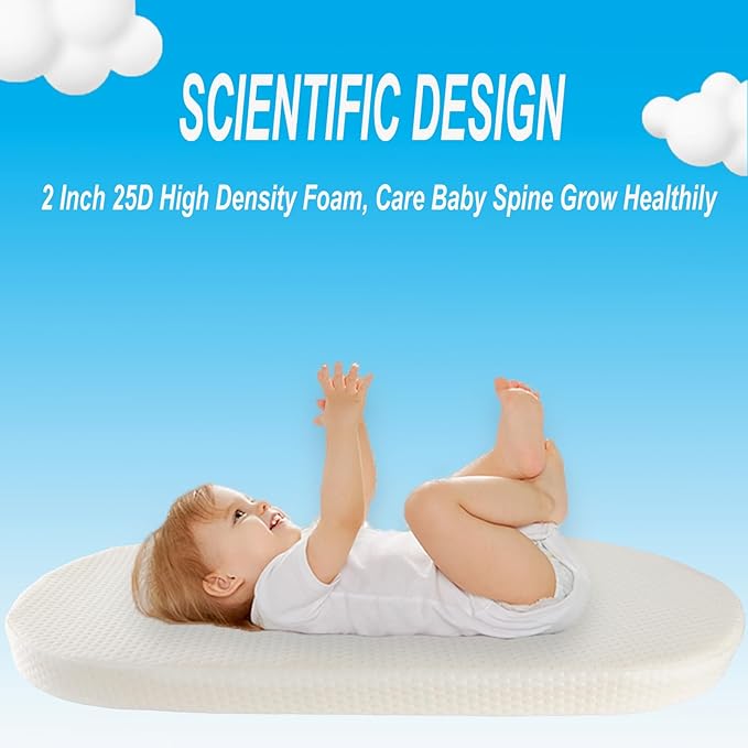 Mecc ecoh Baby Bassinet Mattress, 100% Breathable Cover, Water-Resistant Lining, Oval 30"x15"x2" Fit for Safety 1st/ Delta Children Slumber/Baby Delight Go with Me Slumber Rockin and Moses Basket