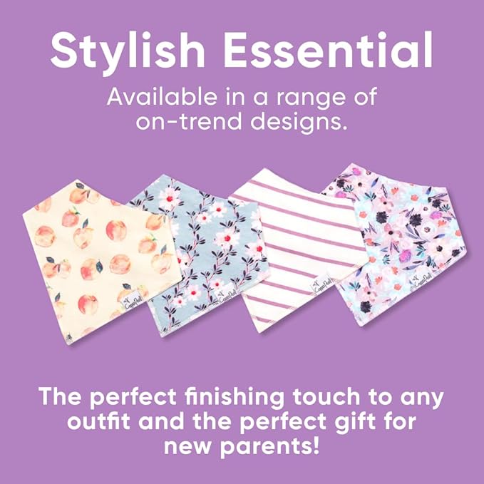 Copper Pearl 4 Pack Soft Cotton Baby Bibs for Drooling and Teething, Absorbent Drool Bibs for Baby Girl and Boy, Adjustable to Fit Newborns to Toddlers, Tons of Styles (Morgan)