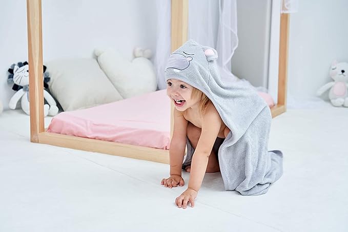 HIPHOP PANDA Hooded Towel - Rayon Made from Bamboo, Bath Towel with Bear Ears for Newborn, Babie, Toddler, Infant - Absorbent Large Baby Towel - Hippo, 30 x 30 Inch