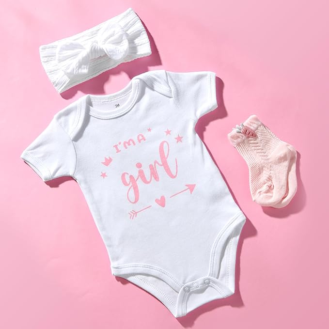 Baby Girl Gifts Basket, Newborn Girl Essentials for Baby Shower, Hooded Bath Towel, Muslin Swaddle Blanket, Girl Bodysuit, Bunny Rattle, Lovey, Baby Bibs, New Mom Gifts Box for Women