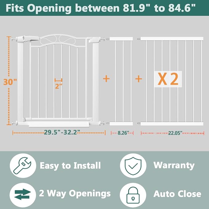 Fairy Baby 81.9"-84.6" Extra Wide Press Mounted Baby Gate Indoor for Kids Or Pets Walk Thru No Drill Long Dog Gates for The House Doorway Child Safety Gate