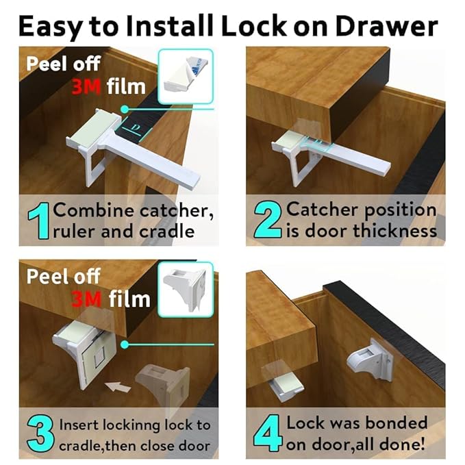 Cabinet Locks for Babies(48Locks+10Keys) Magnetic Child Locks for Cabinets Baby Proofing Cabinets-HelloPony