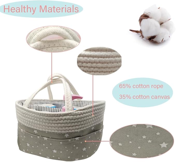 Baby Diaper Caddy Organizer Storage Basket for Girl Boy Shower Gifts Portable Large Nursery Holder Tote for Changing Table or Car Newborn Essentials