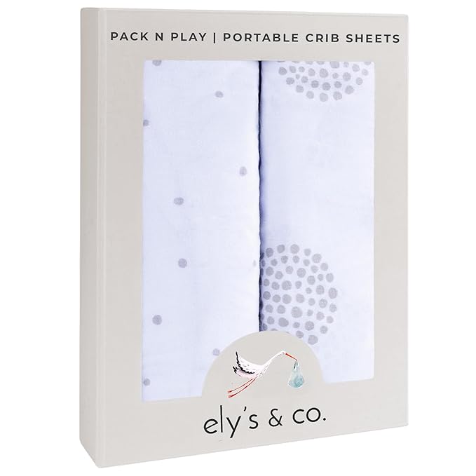 Ely's & Co. Pack N Play,Playard,Portable Crib Sheet 2-Pack Combed Jersey Cotton for Baby Boy or Baby Girl (Grey Dottie)