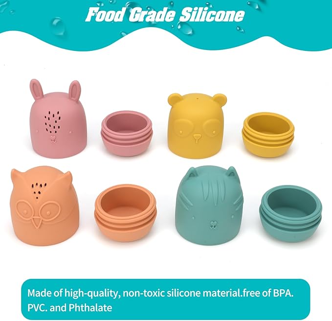 Bath Toys Floating Boats with Silicone Bathtub Toy,9 PCS Mold Free Baby Bath Toys for Infants 6-12-18 Months,Water Table Toy for Toddlers 1-3,Shower Toys Pool Toys for 1 2 3 4 Boys Girls Kids