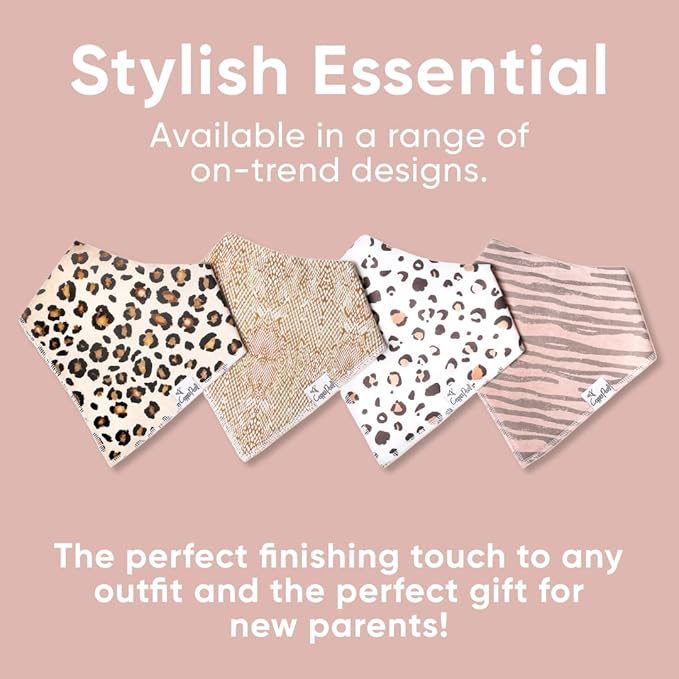 Copper Pearl 4 Pack Soft Cotton Baby Bibs for Drooling and Teething, Absorbent Drool Bibs for Baby Girl and Boy, Adjustable to Fit Newborns to Toddlers, Tons of Styles (Zara)