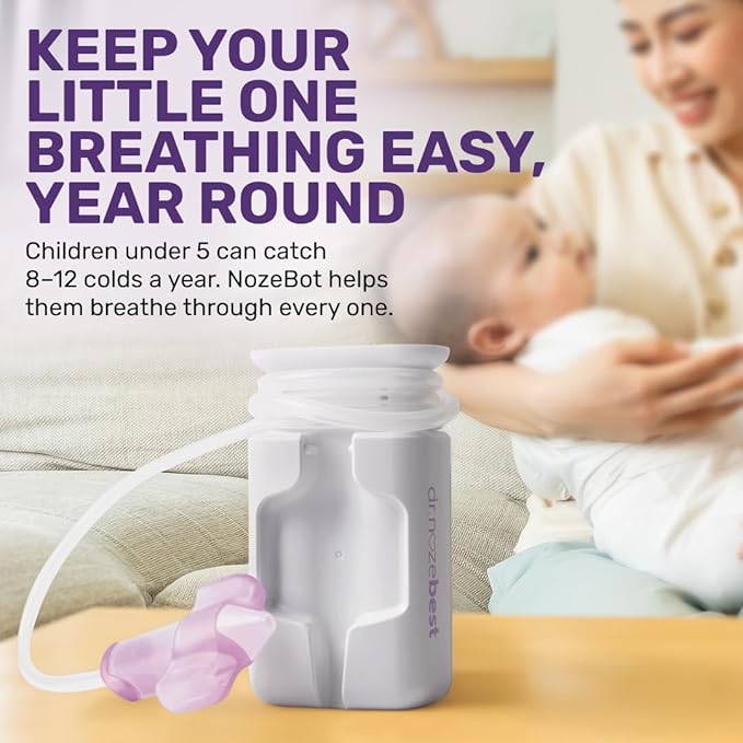 Dr. Noze Best NozeBot On The Go Nasal Aspirator - Pediatric ENT Designed Electric Nose Sucker for Babies and Toddlers, Portable and Easy to Clean, Battery Powered Relief for Mild Congestion