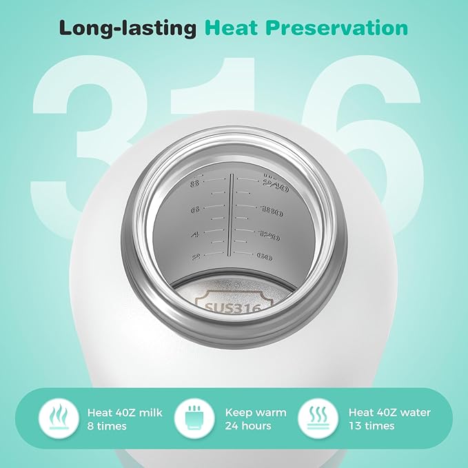 Portable Bottle Warmer 13500mAh Battery, 80W Fast Heating of Breast Milk and Formula, 12 oz Large Capacity, with 18W Fast Charging Adapter, Precise Temperature Control, Leak-Proof