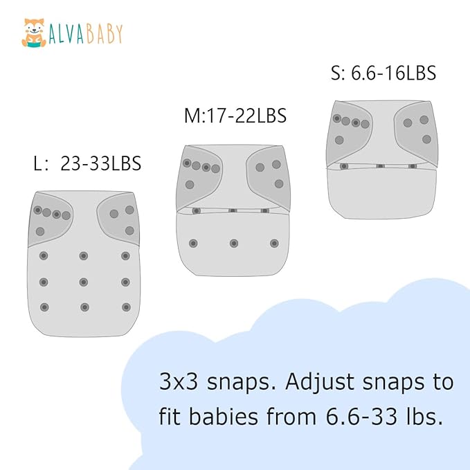 ALVABABY Baby Cloth Diaper 6 Pack with 12 Inserts One Size Cloth Diaper Covers Adjustable Washable Reusable for Baby Girls and Boys 6BM111