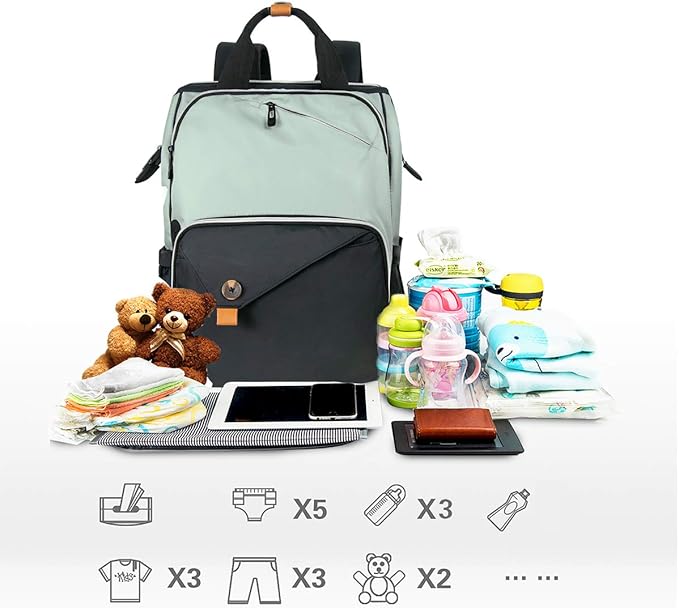 Hap Tim Diaper Bag Backpack,Large Capacity Travel Back Pack Maternity Baby Nappy Changing Bags, Double Compartments with Stroller Straps,Waterproof,Grey Black(US7340-GB)